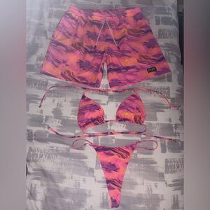 His&Hers Berry Beachy Pink Euphoria Set - men’s Large 7.5” trunk - women’s XL